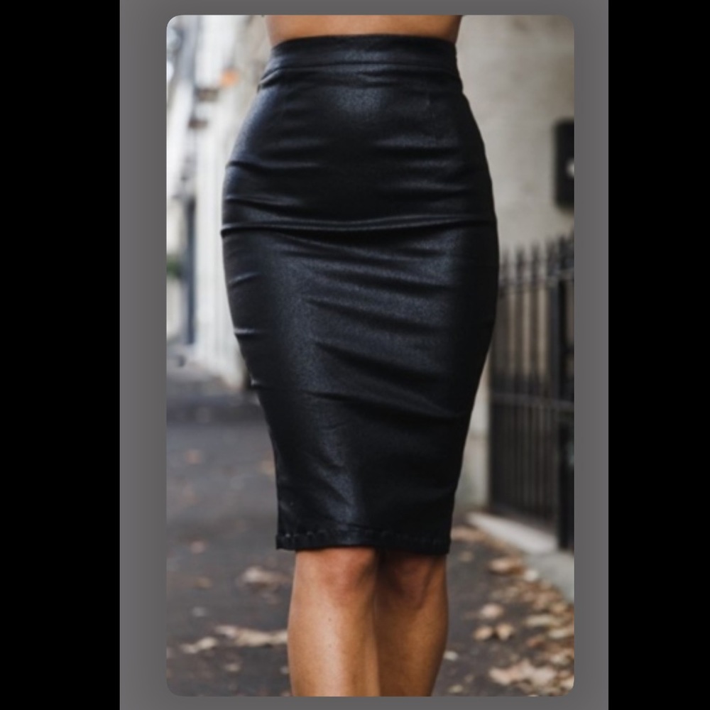 BLACK or GRAY Knee Length Pleather Pencil …